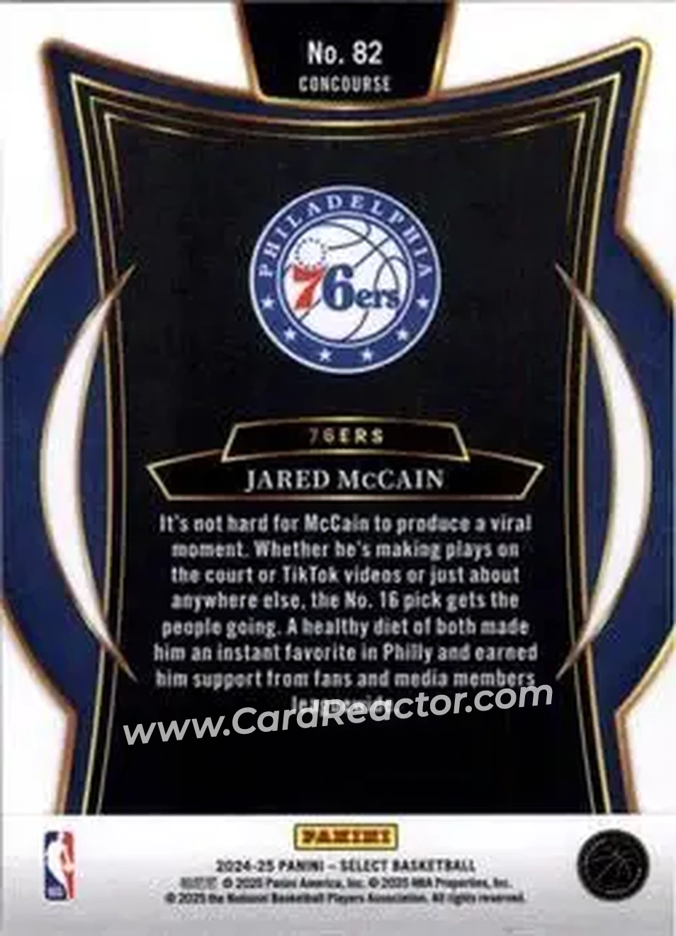 2024-25 Panini Select #82 - Jared McCain - Philadelphia 76ers - Back 2024-25 Panini Select #82 - Jared McCain - Philadelphia 76ers - Back