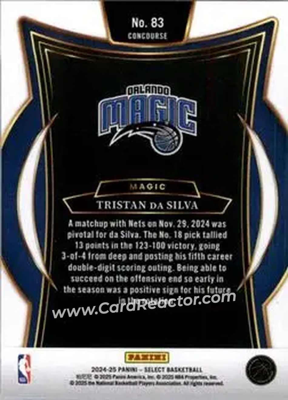 2024-25 Panini Select #83 - Tristan Da Silva - Orlando Magic - Back