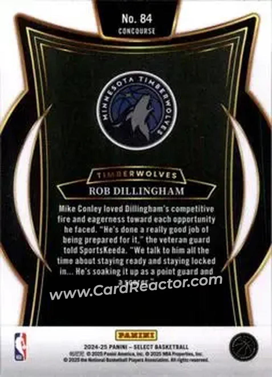 2024-25 Panini Select #84 - Rob Dillingham - Minnesota Timberwolves - Back 2024-25 Panini Select #84 - Rob Dillingham - Minnesota Timberwolves - Back