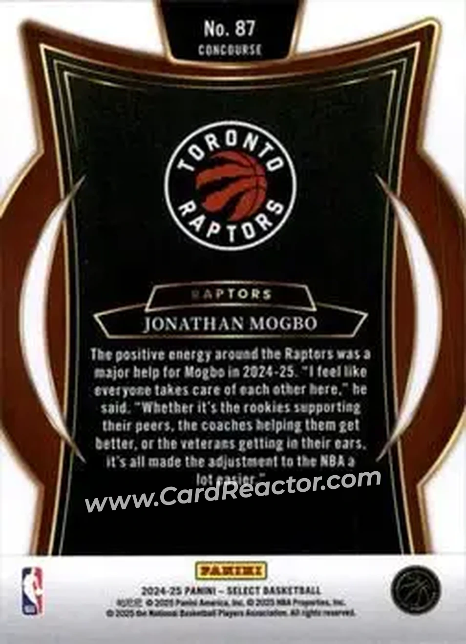2024-25 Panini Select #87 - Jonathan Mogbo - Toronto Raptors - Back