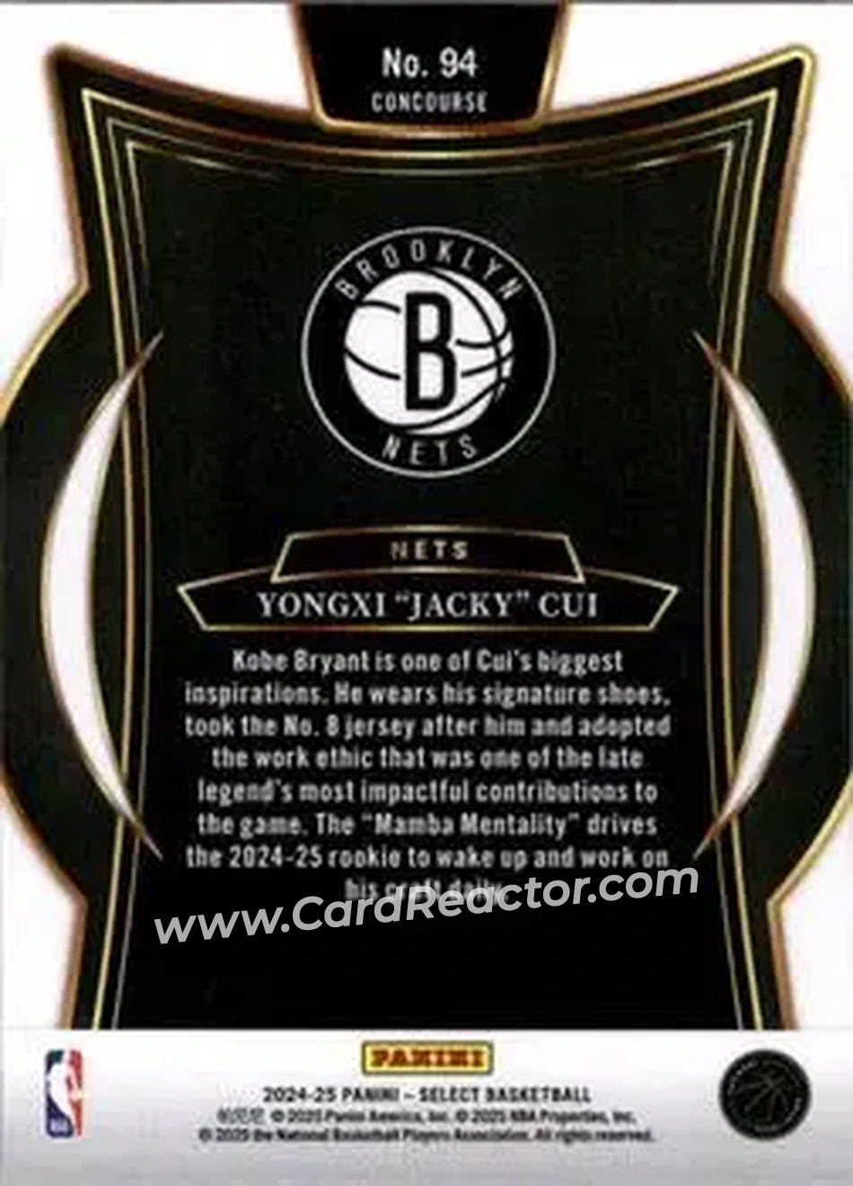 2024-25 Panini Select #94 - Jacky Cui - Brooklyn Nets - Back