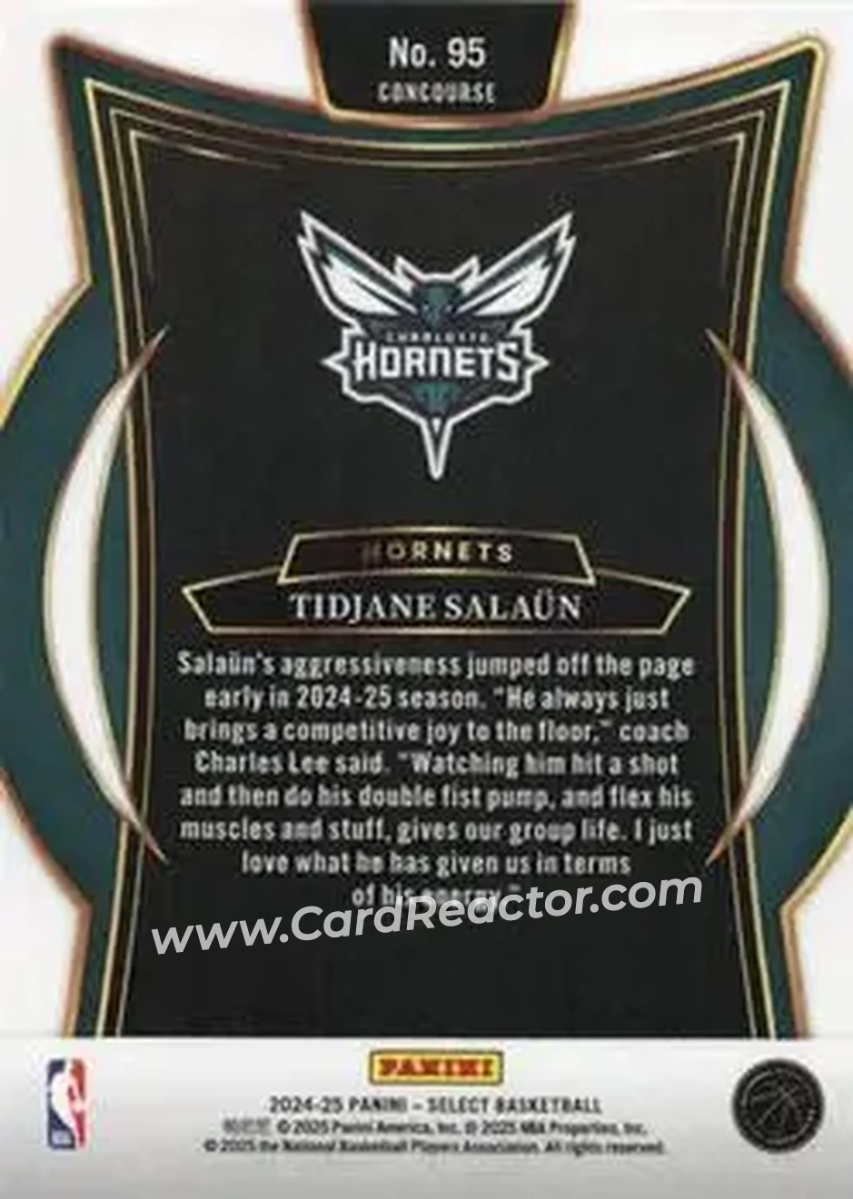 2024-25 Panini Select #95 - Tidjane Salaün - Charlotte Hornets - Back
