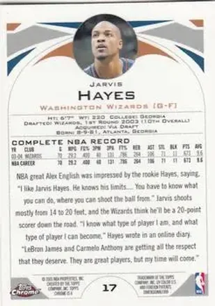 Verso de Jarvis Hayes
