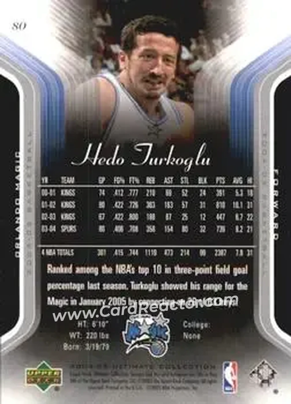 2004-05 Upper Deck Ultimate Collection #80 - Hedo Turkoglu - Orlando Magic