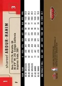 Back of Shareef Abdur-Rahim