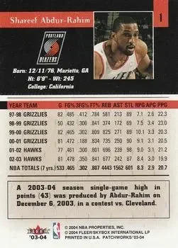 Back of Shareef Abdur-Rahim