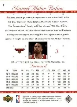 Back of Shareef Abdur-Rahim
