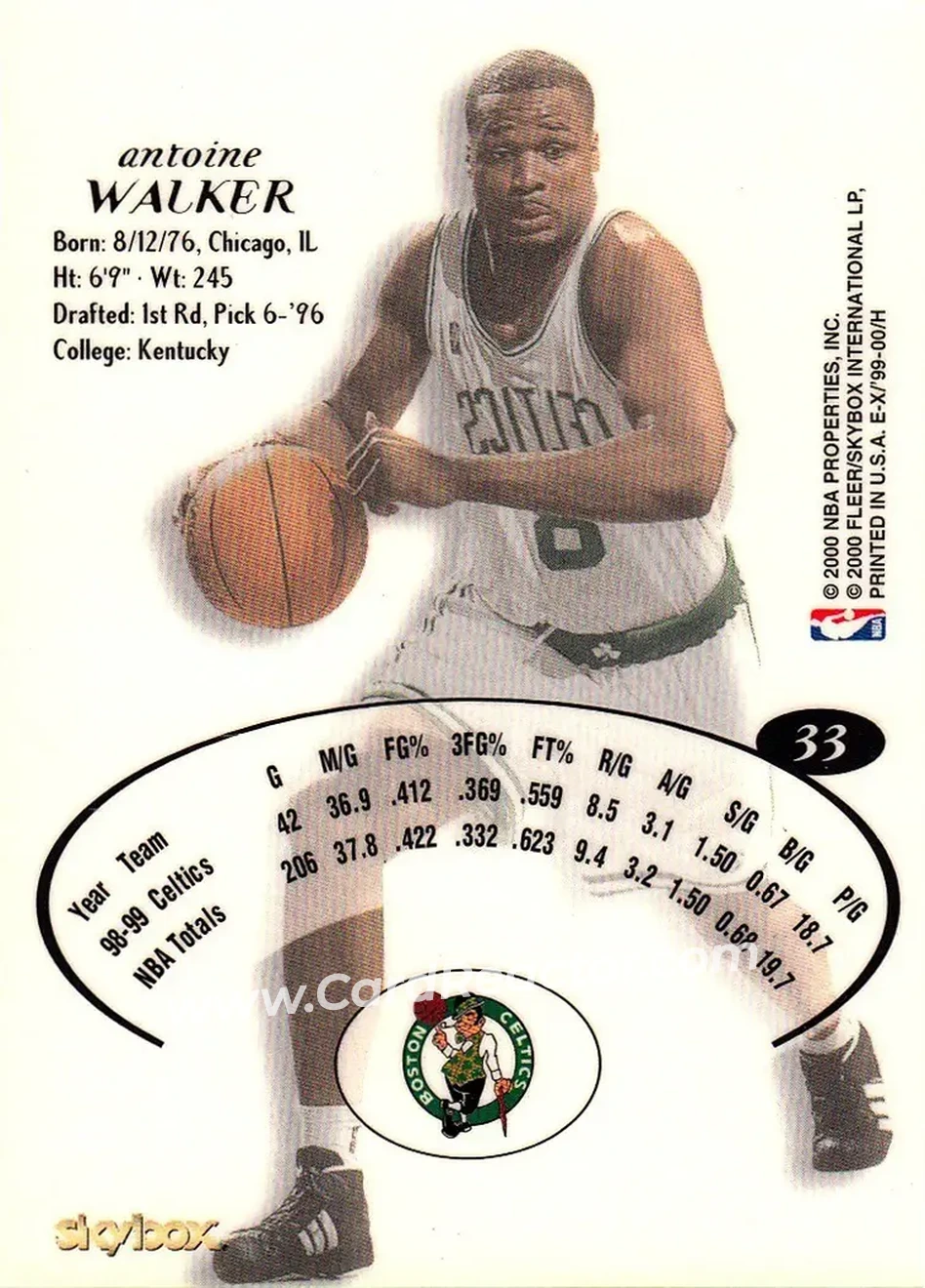1999-00 E-X #33 - Antoine Walker - Boston Celtics - Back