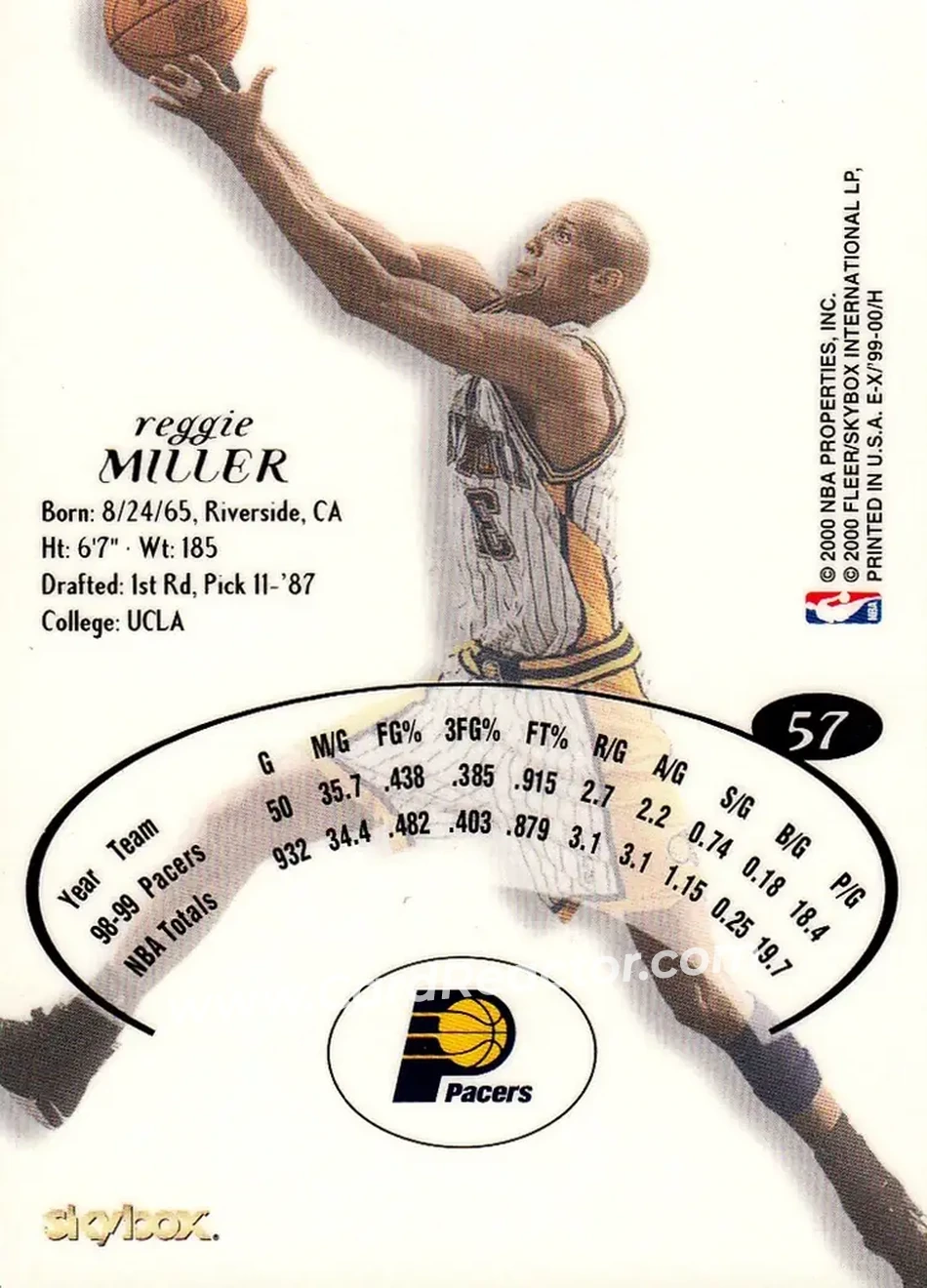 1999-00 E-X #57 - Reggie Miller - Indiana Pacers - Back