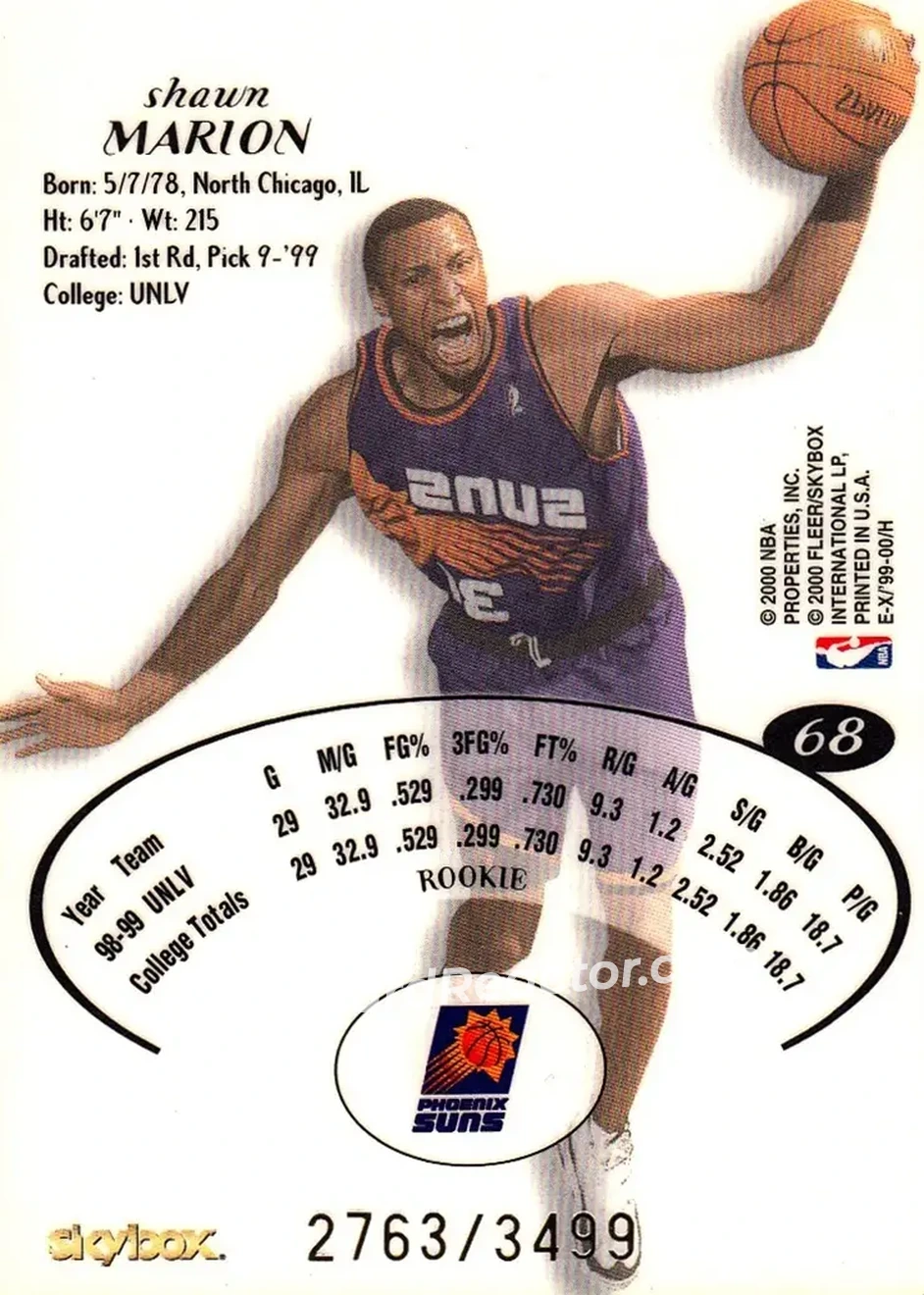 1999-00 E-X #68 - Shawn Marion - Phoenix Suns - Back
