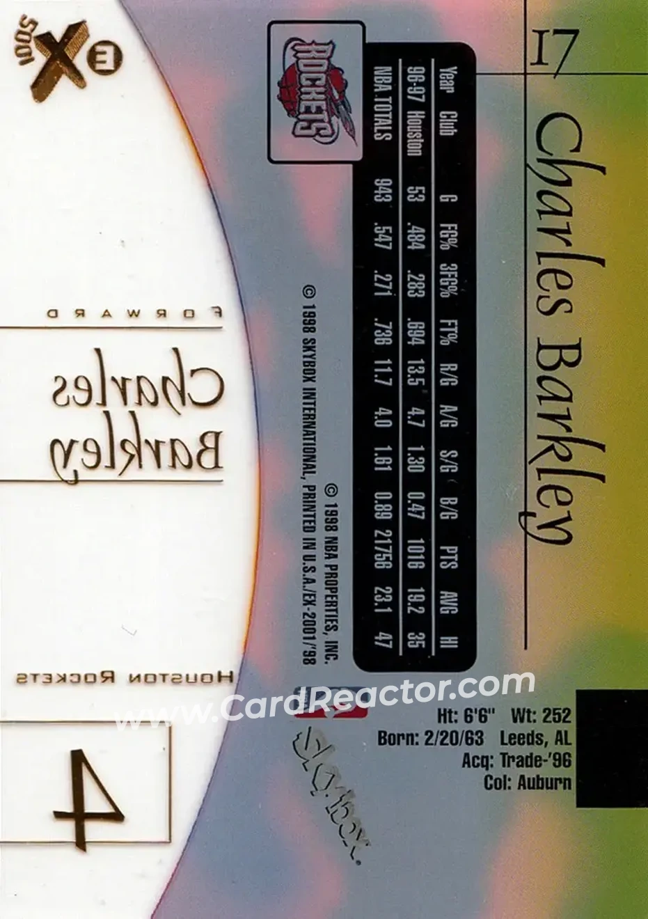 1997-98 E-X2001 #17 - Charles Barkley - Houston Rockets - Back