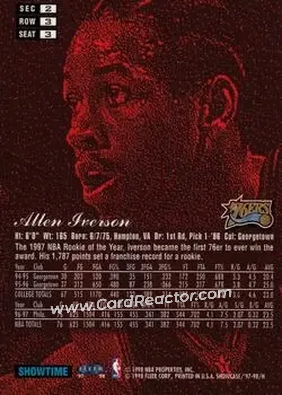 1997-98 Flair Showcase #3 - Allen Iverson - Philadelphia 76ers - Back