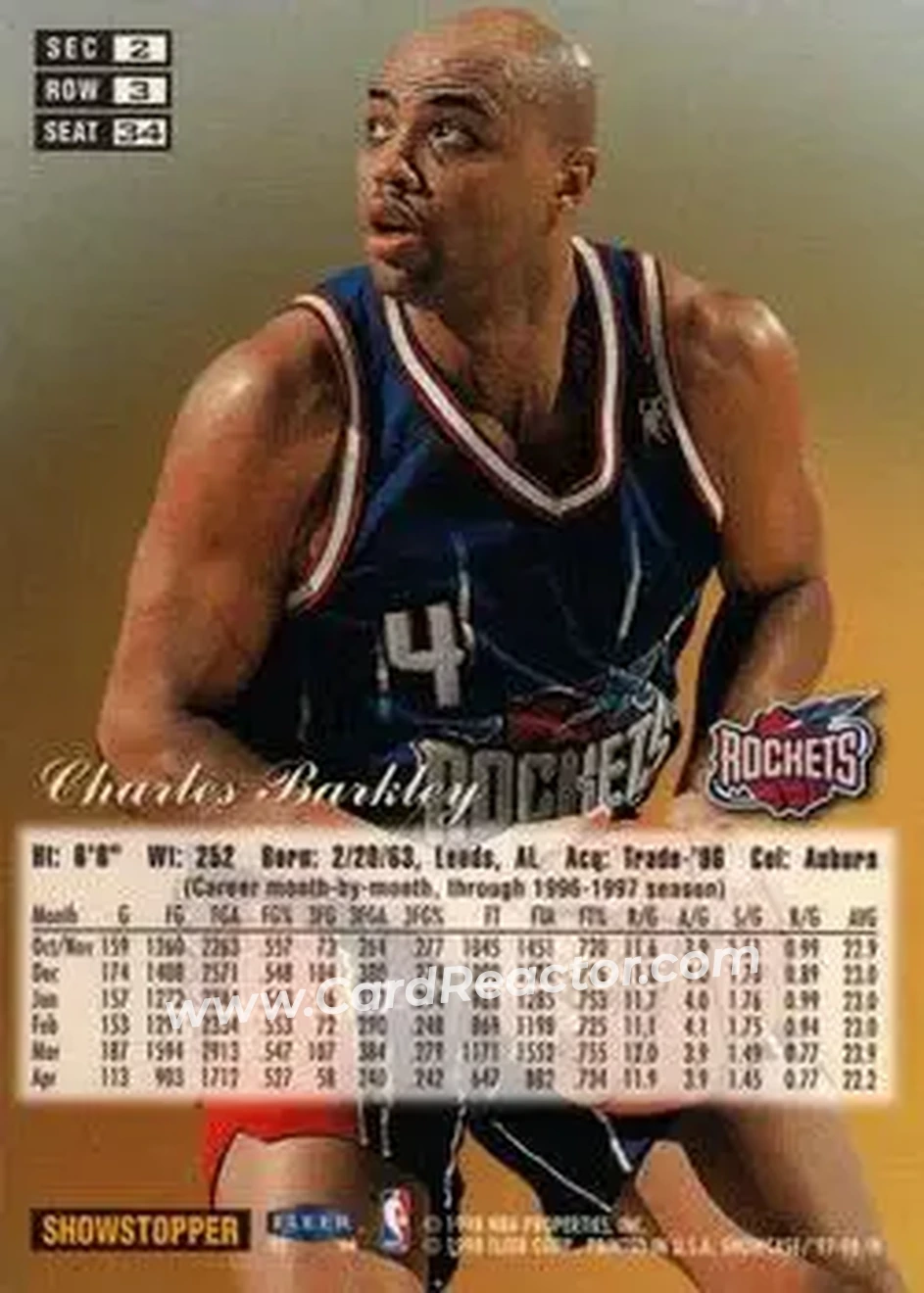 1997-98 Flair Showcase #34 - Charles Barkley - Houston Rockets - Back