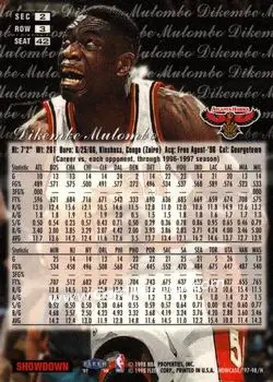 1997-98 Flair Showcase #42 - Dikembe Mutombo - Atlanta Hawks - Back