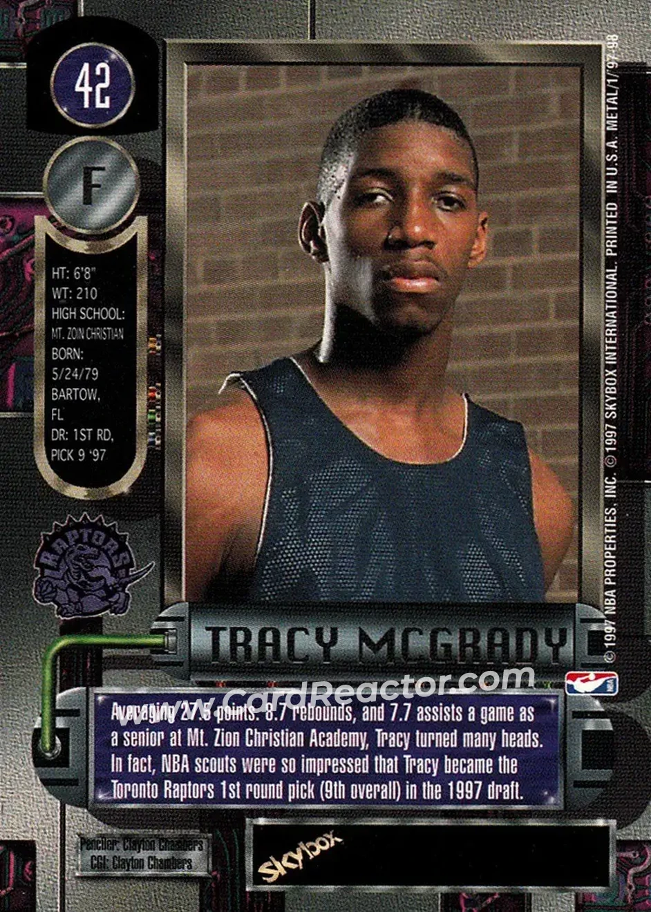 1997-98 Metal Universe #42 - Tracy McGrady - Toronto Raptors - Back 1997-98 Metal Universe #42 - Tracy McGrady - Toronto Raptors - Back