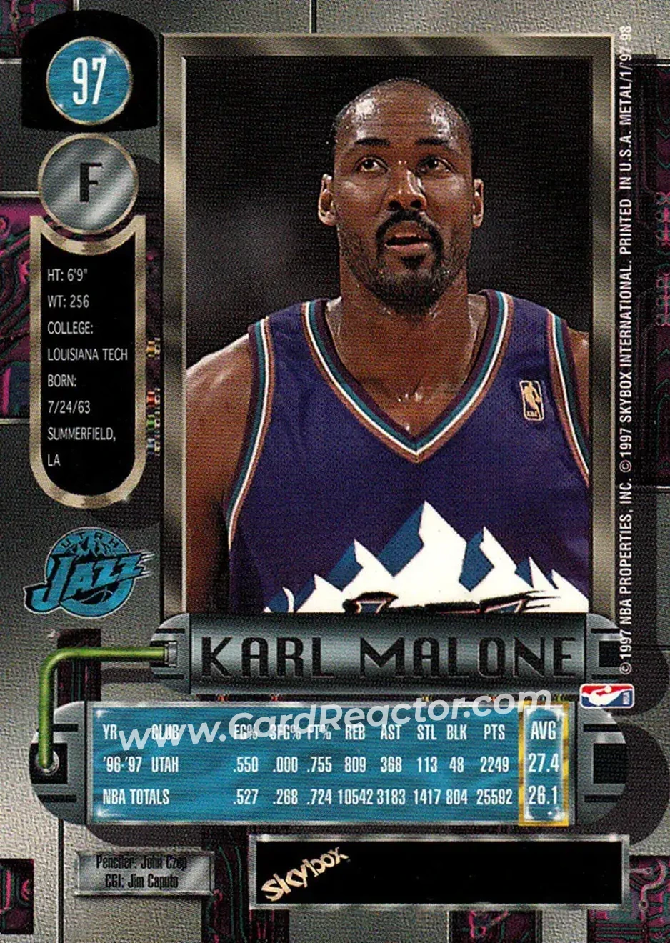 1997-98 Metal Universe #97 - Karl Malone - Utah Jazz - Back