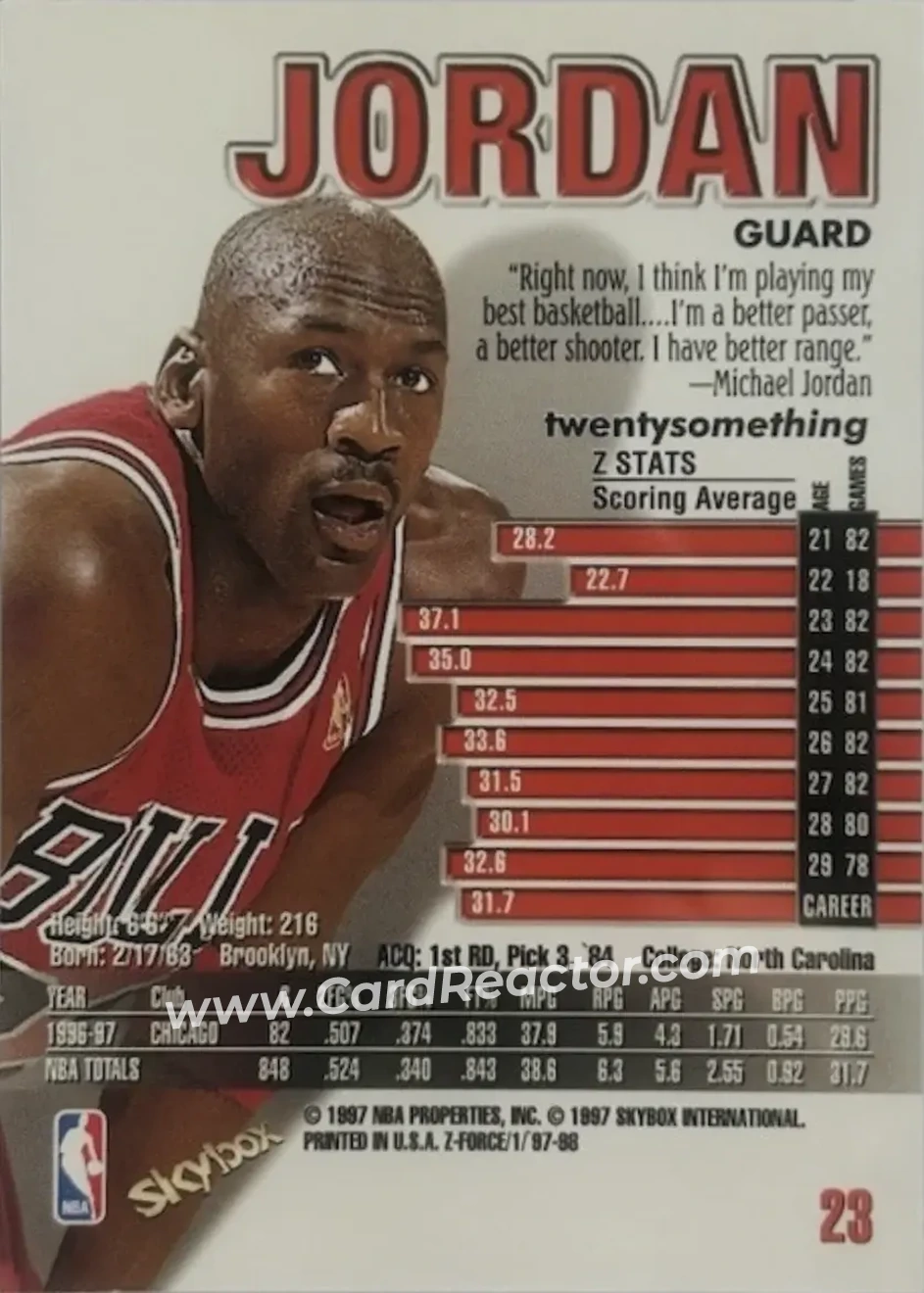 1997-98 SkyBox Z-Force #23 - Michael Jordan - Chicago Bulls - Back