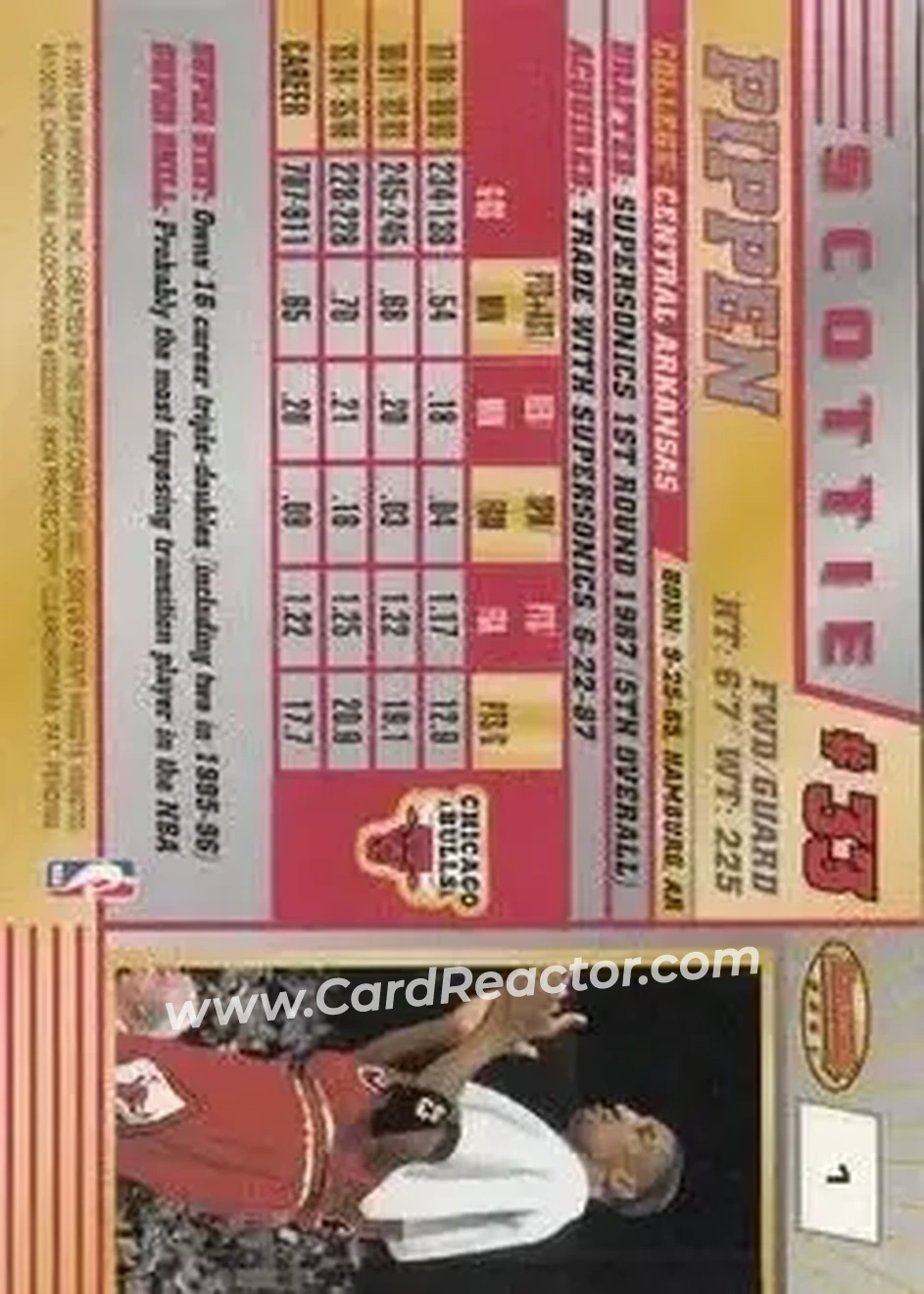 1996-97 Bowman's Best #1 - Scottie Pippen - Chicago Bulls - Back