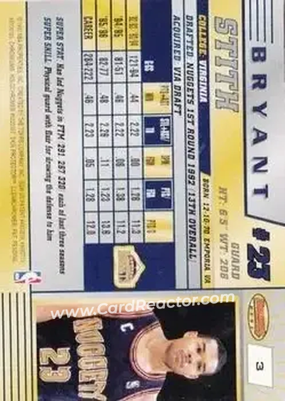 1996-97 Bowman's Best #3 - Bryant Stith - Denver Nuggets - Back