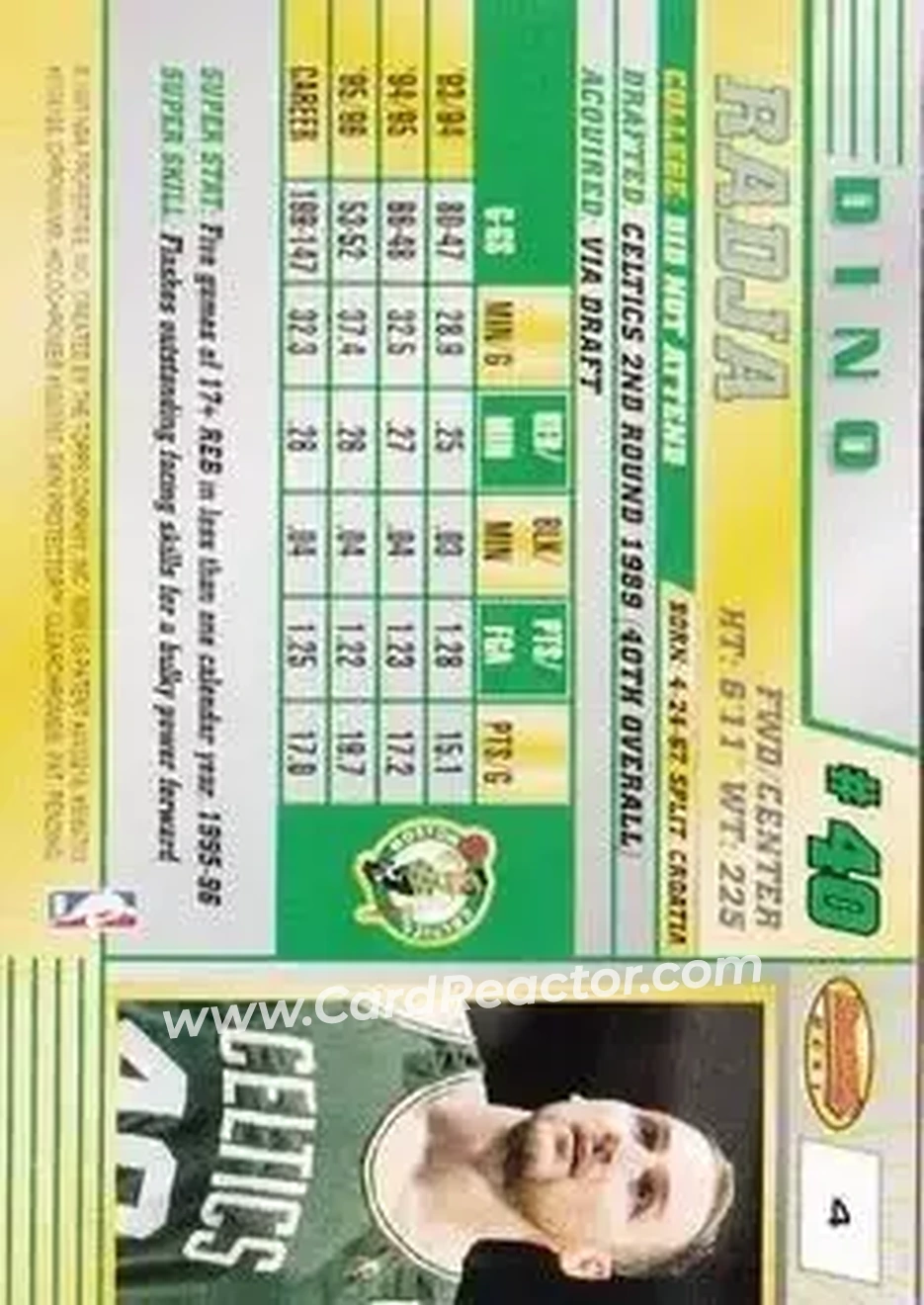 1996-97 Bowman's Best #4 - Dino Radja - Boston Celtics - Back