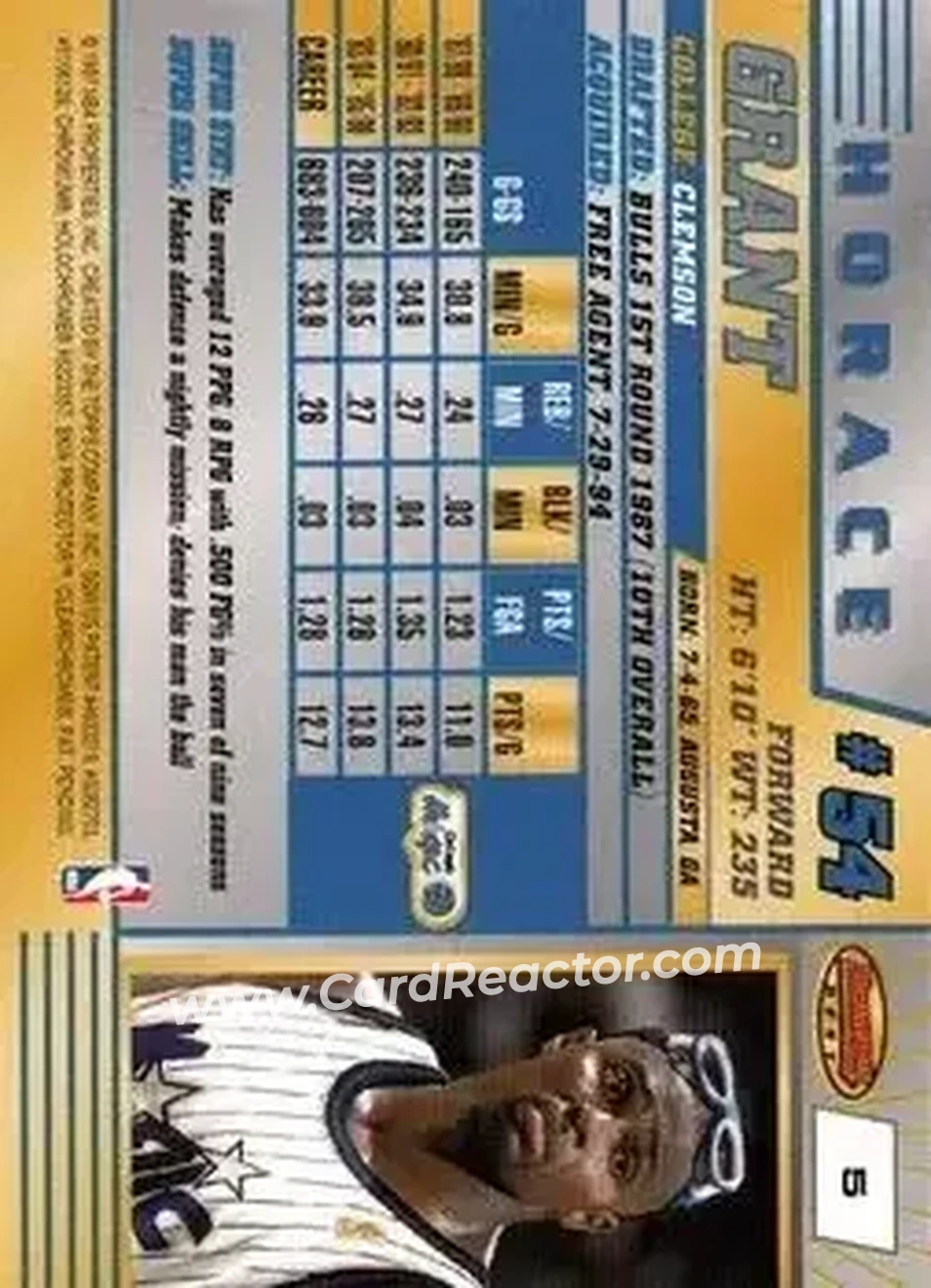 1996-97 Bowman's Best #5 - Horace Grant - Orlando Magic - Back