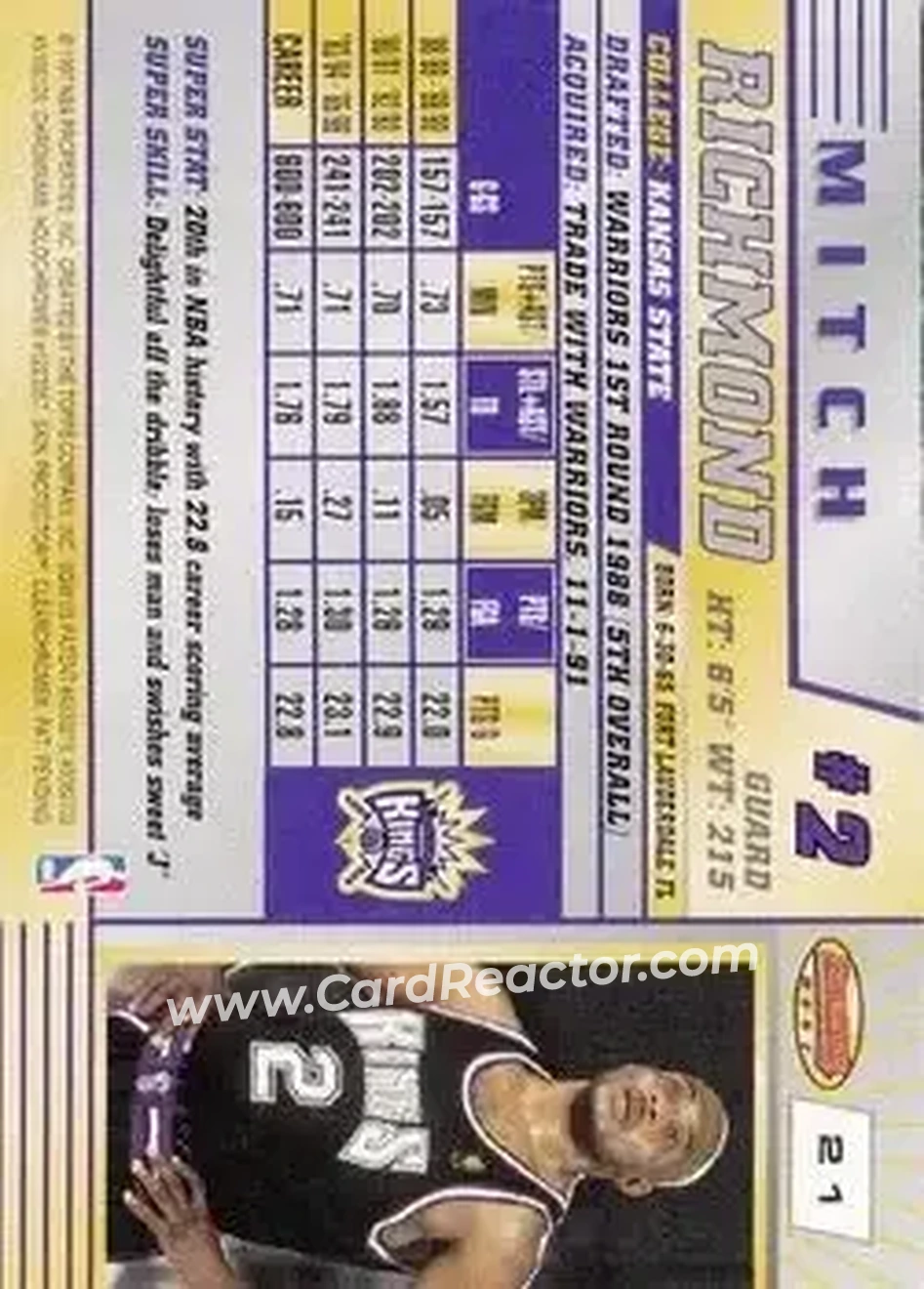 1996-97 Bowman's Best #21 - Mitch Richmond - Sacramento Kings - Back