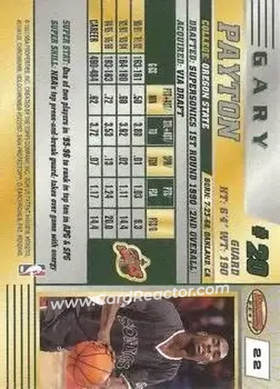 1996-97 Bowman's Best #22 - Gary Payton - Seattle SuperSonics - Back