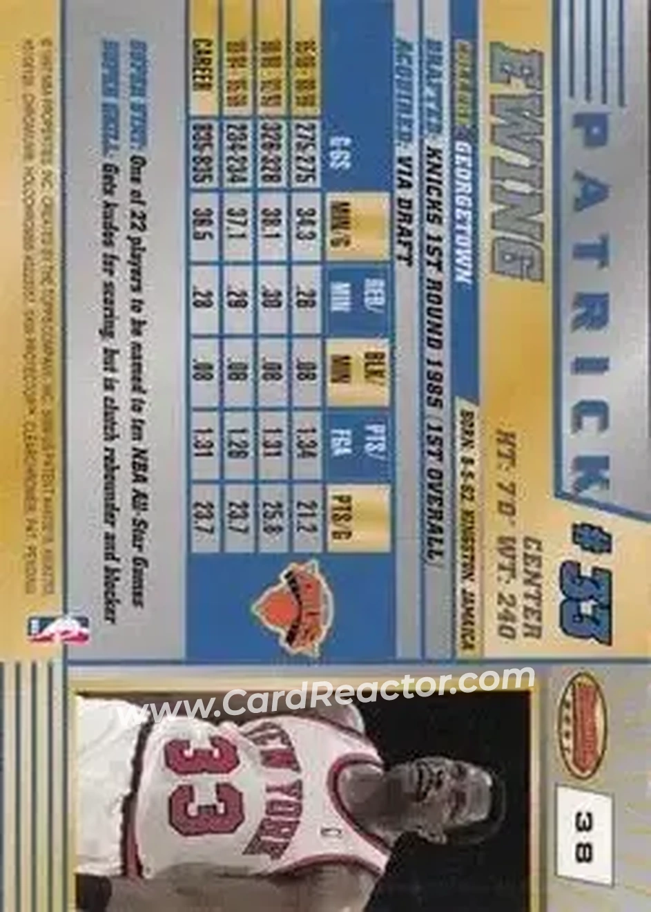 1996-97 Bowman's Best #38 - Patrick Ewing - New York Knicks - Back