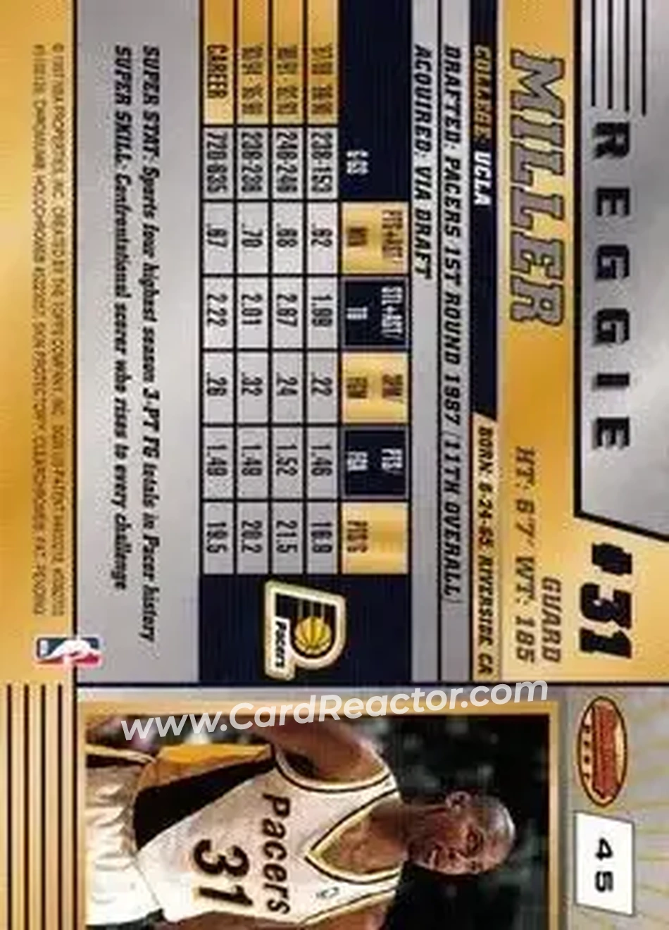 1996-97 Bowman's Best #45 - Reggie Miller - Indiana Pacers - Back