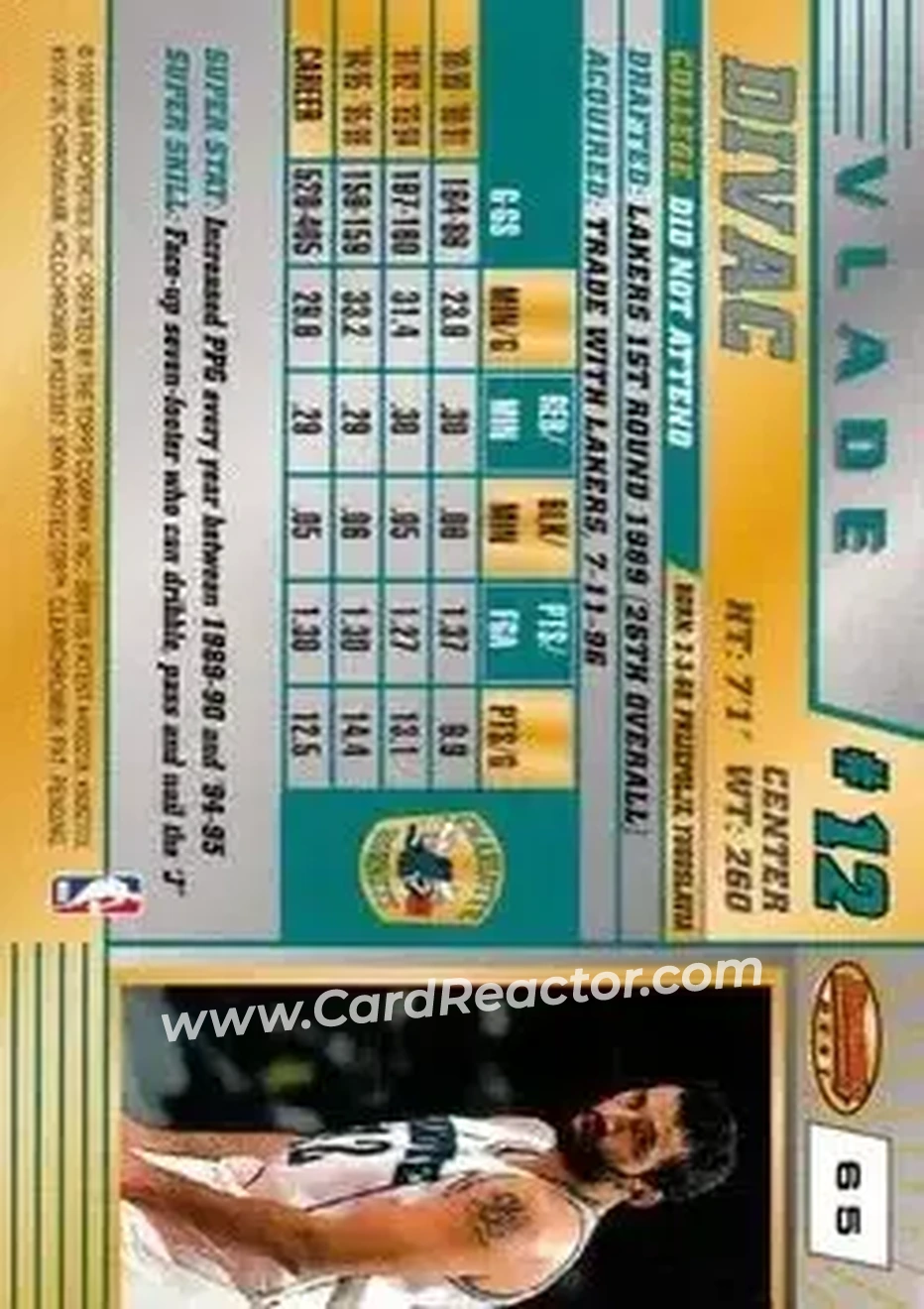 1996-97 Bowman's Best #65 - Vlade Divac - Charlotte Hornets - Back