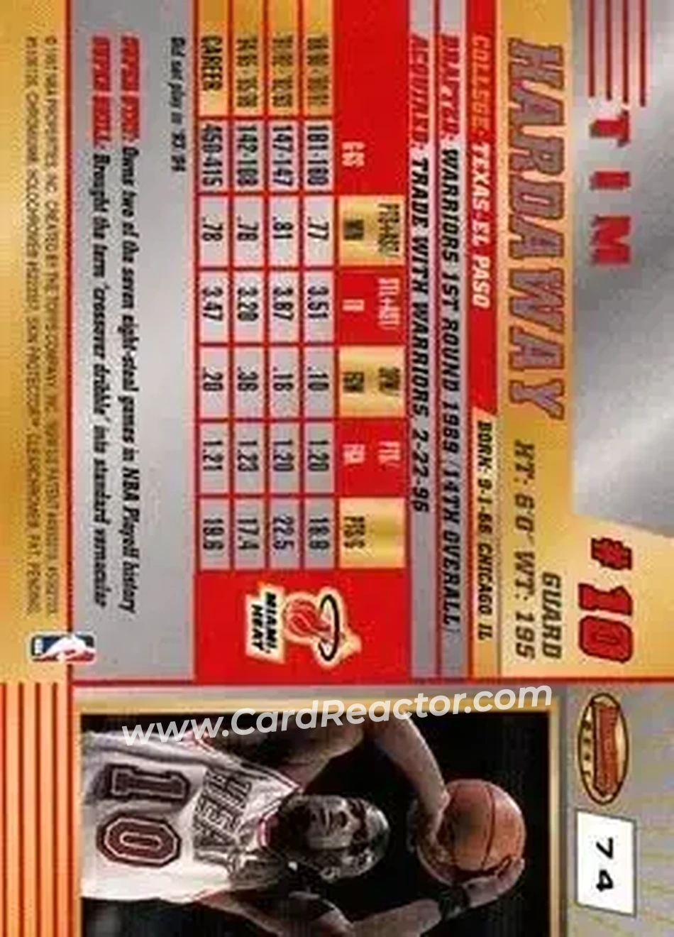 1996-97 Bowman's Best #74 - Tim Hardaway - Miami Heat - Back