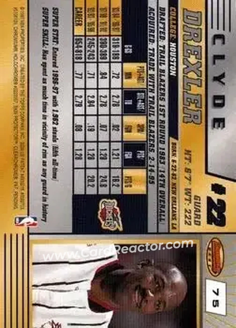 1996-97 Bowman's Best #75 - Clyde Drexler - Houston Rockets - Back