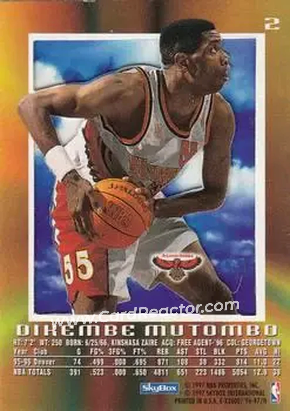 1996-97 E-X2000 #2 - Dikembe Mutombo - Atlanta Hawks - Back 1996-97 E-X2000 #2 - Dikembe Mutombo - Atlanta Hawks - Back