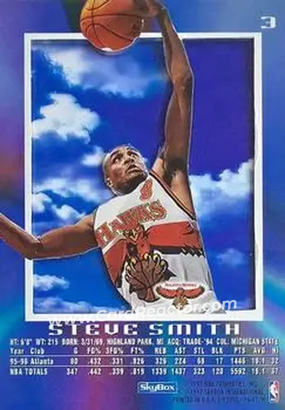 1996-97 E-X2000 #3 - Steve Smith - Atlanta Hawks - Back
