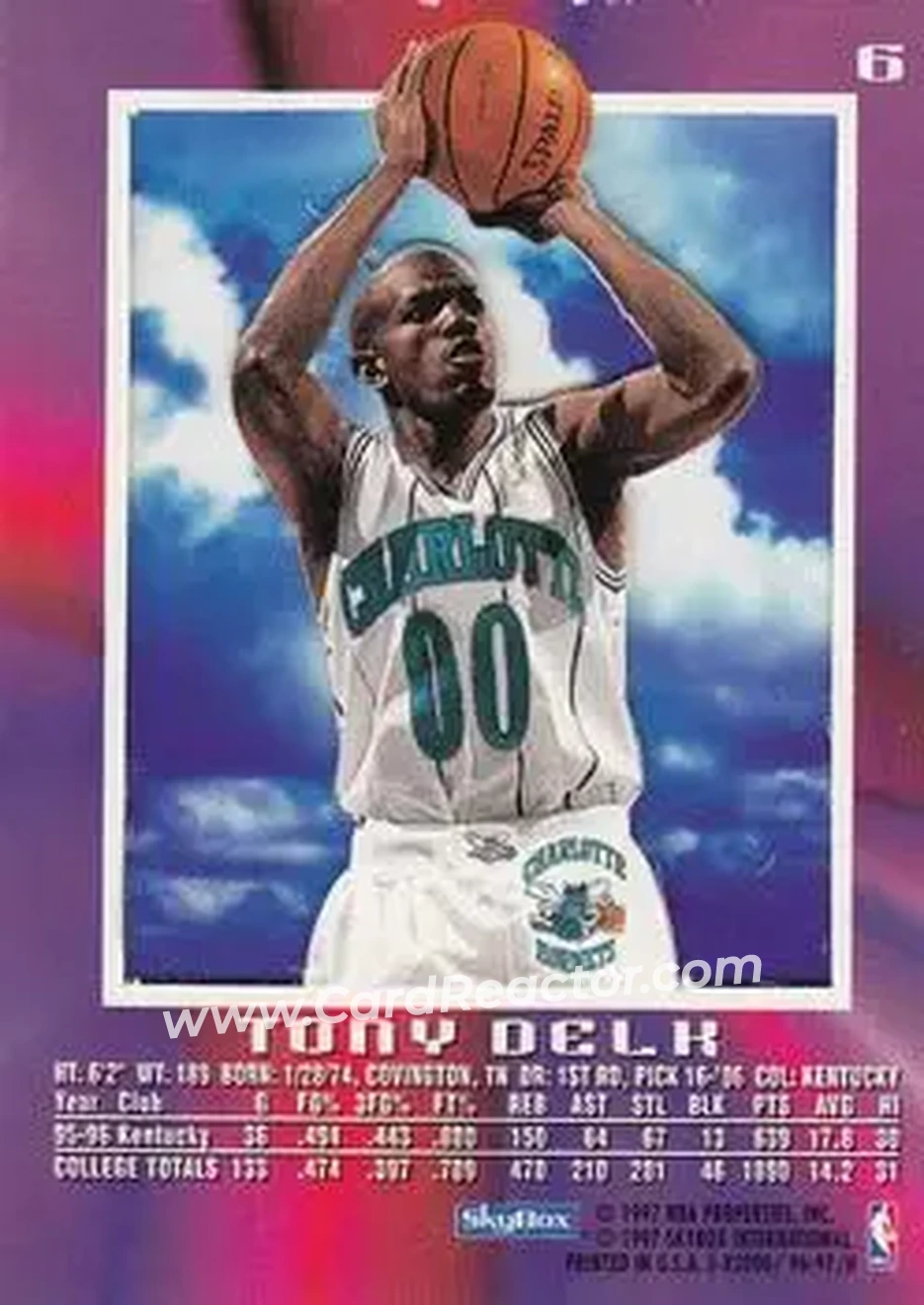 1996-97 E-X2000 #6 - Tony Delk - Charlotte Hornets - Back 1996-97 E-X2000 #6 - Tony Delk - Charlotte Hornets - Back