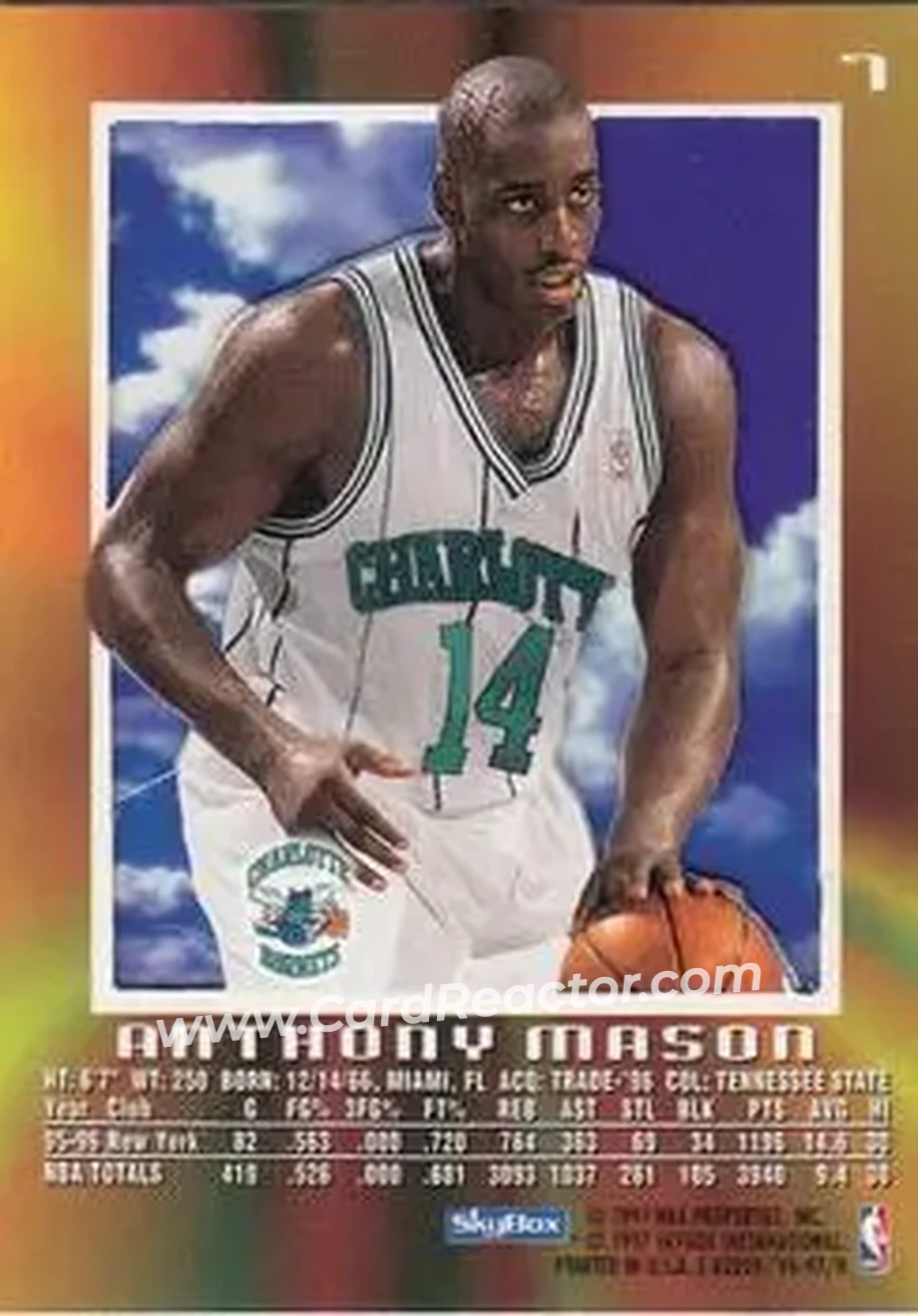 1996-97 E-X2000 #7 - Anthony Mason - Charlotte Hornets - Back 1996-97 E-X2000 #7 - Anthony Mason - Charlotte Hornets - Back