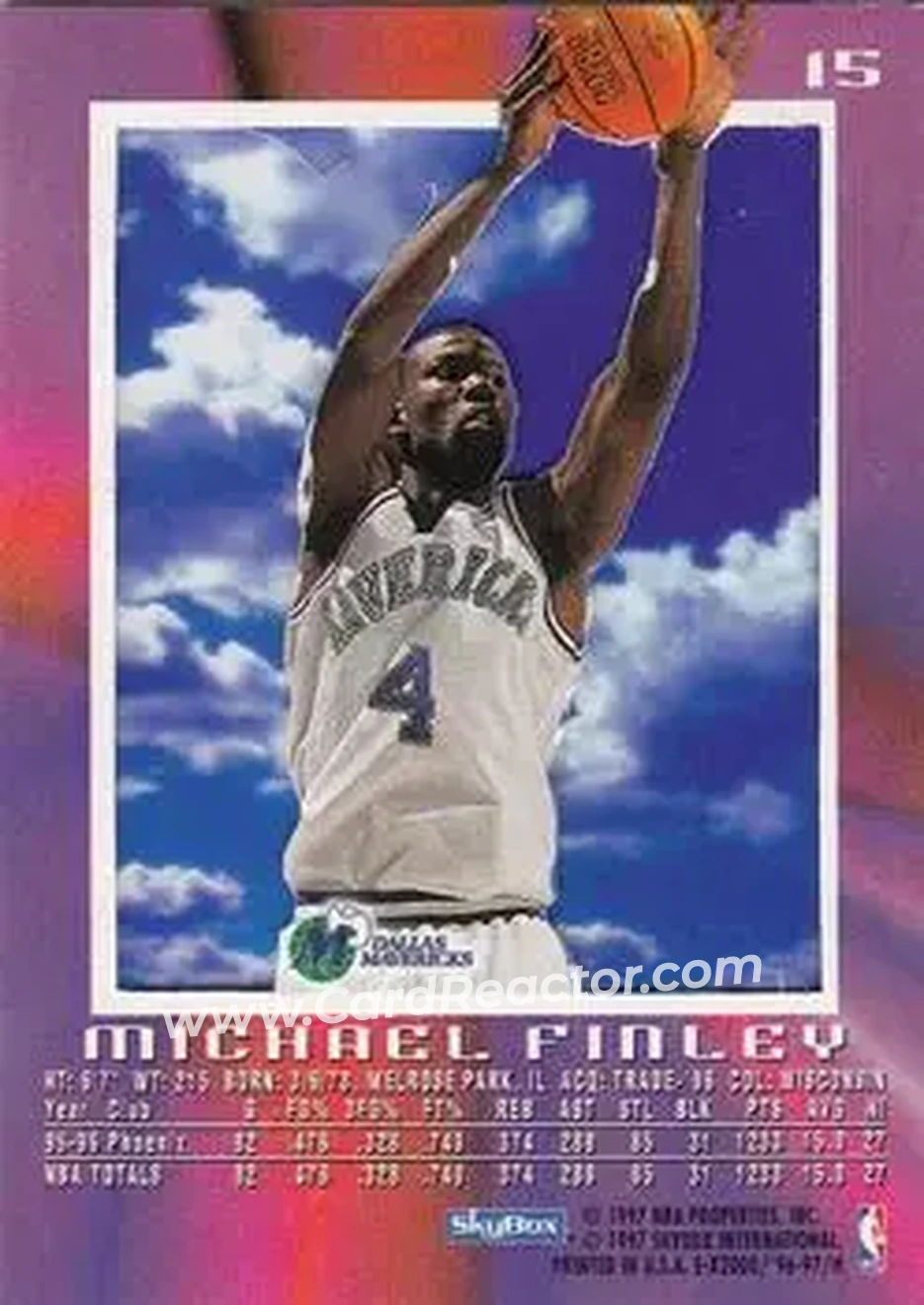 1996-97 E-X2000 #15 - Michael Finley - Dallas Mavericks - Back