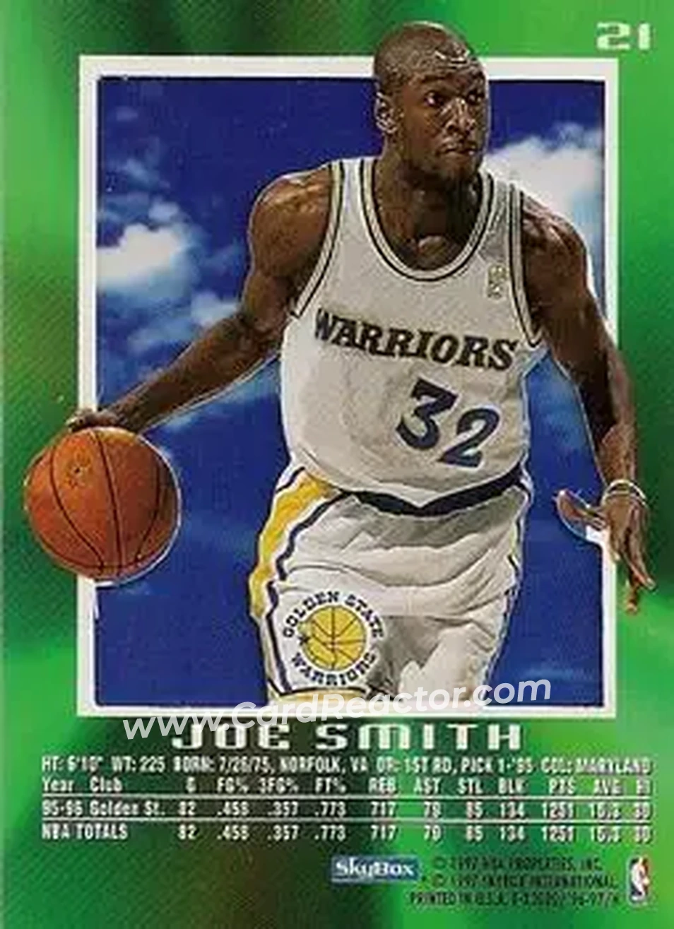 1996-97 E-X2000 #21 - Joe Smith - Golden State Warriors - Back