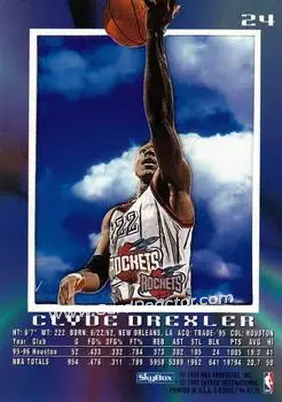 1996-97 E-X2000 #24 - Clyde Drexler - Houston Rockets - Back 1996-97 E-X2000 #24 - Clyde Drexler - Houston Rockets - Back