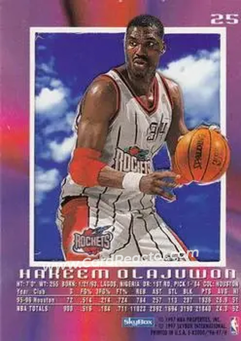 1996-97 E-X2000 #25 - Hakeem Olajuwon - Houston Rockets - Back