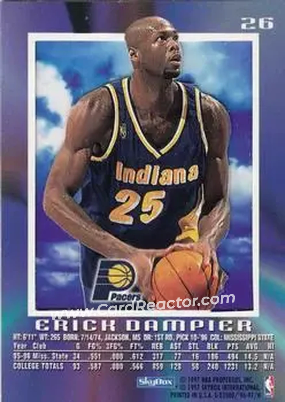 1996-97 E-X2000 #26 - Erick Dampier - Indiana Pacers - Back 1996-97 E-X2000 #26 - Erick Dampier - Indiana Pacers - Back