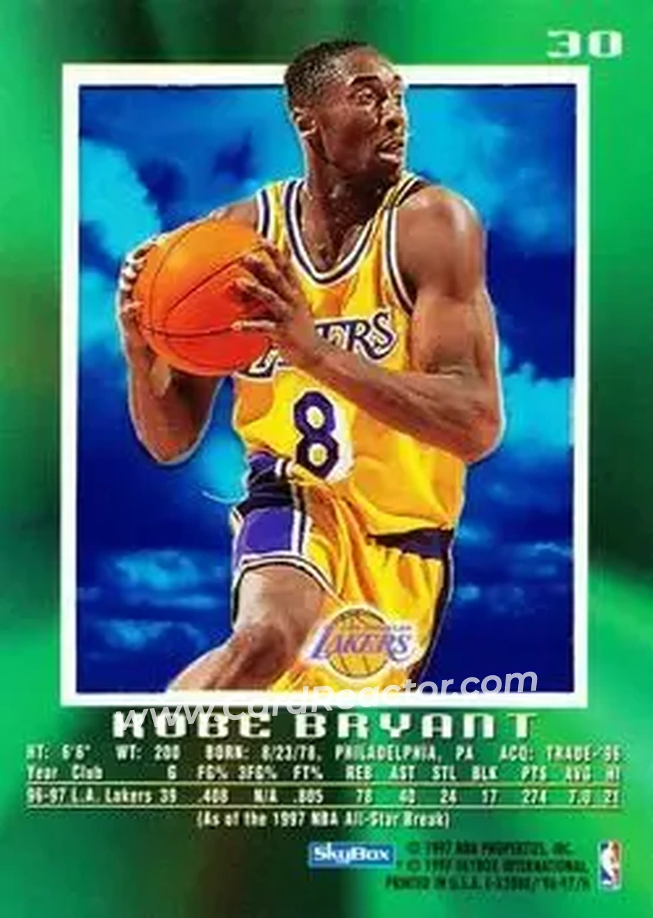 1996-97 E-X2000 #30 - Kobe Bryant - Los Angeles Lakers - Back