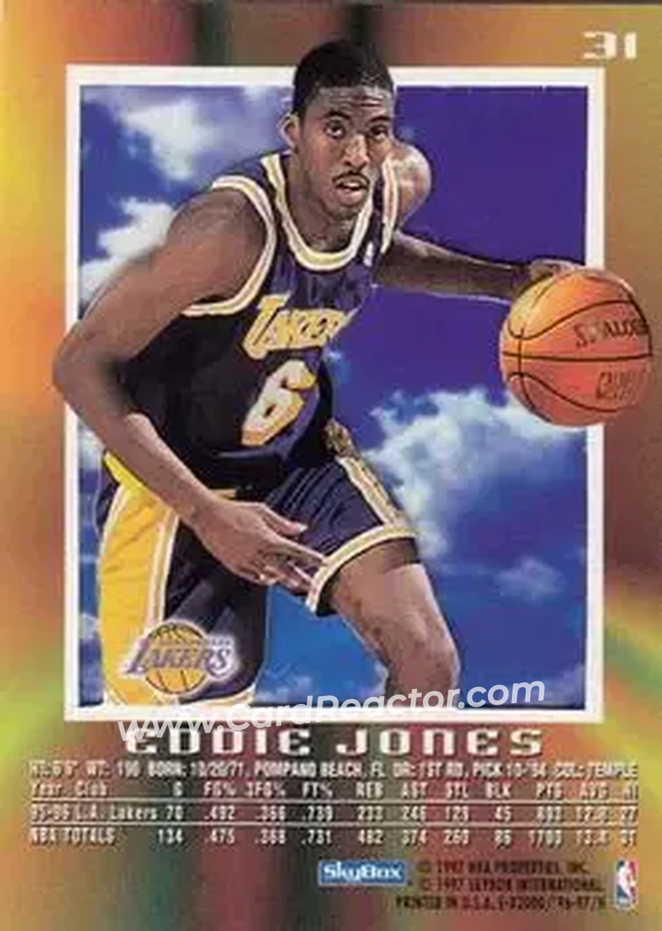 1996-97 E-X2000 #31 - Eddie Jones - Los Angeles Lakers - Back