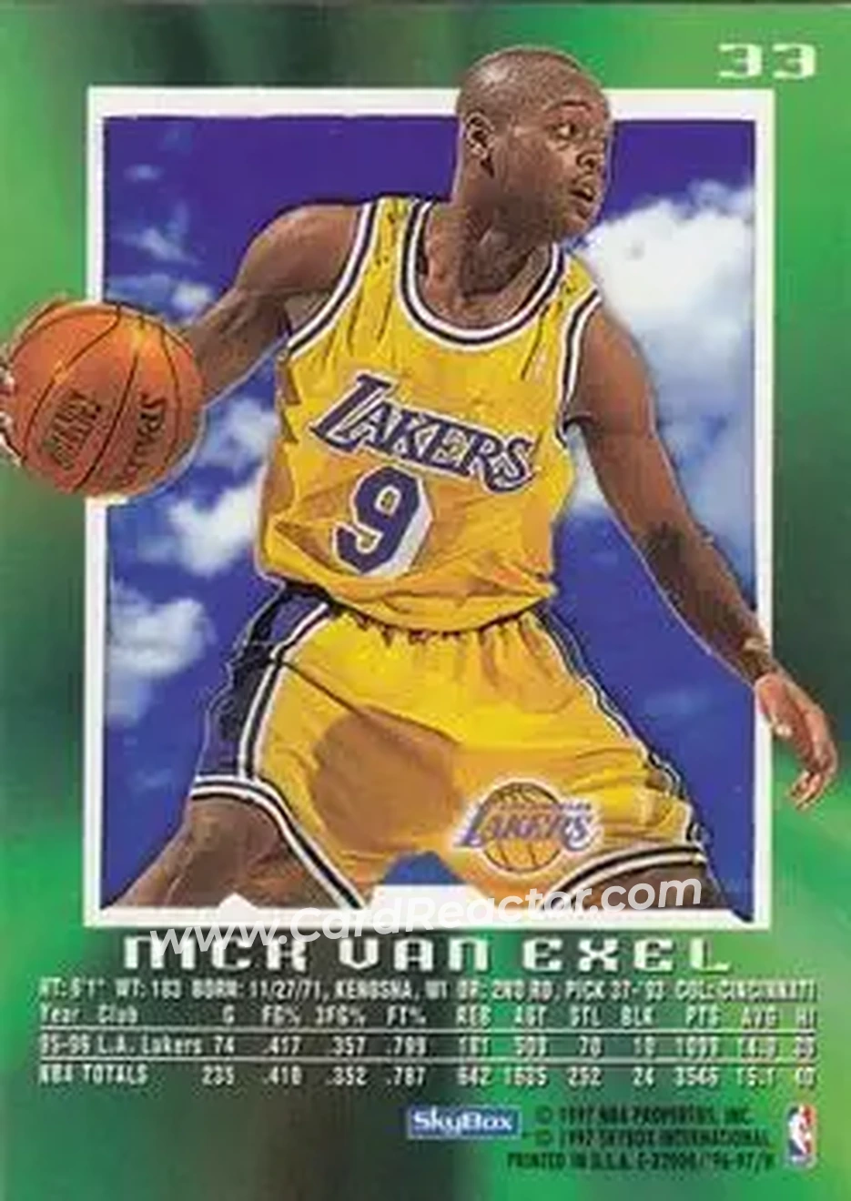 1996-97 E-X2000 #33 - Nick Van Exel - Los Angeles Lakers - Back