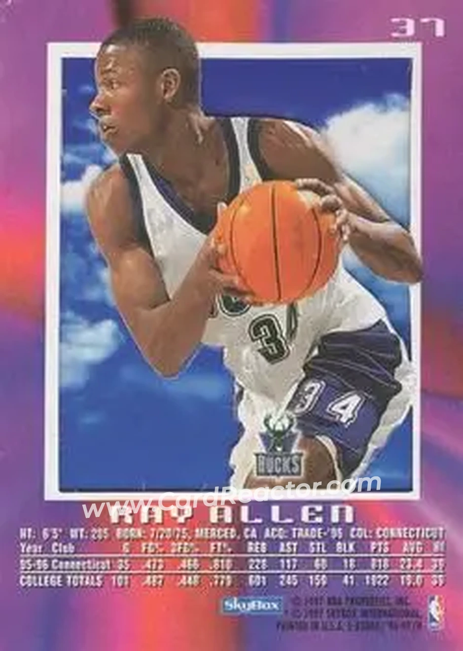 1996-97 E-X2000 #37 - Ray Allen - Milwaukee Bucks - Back