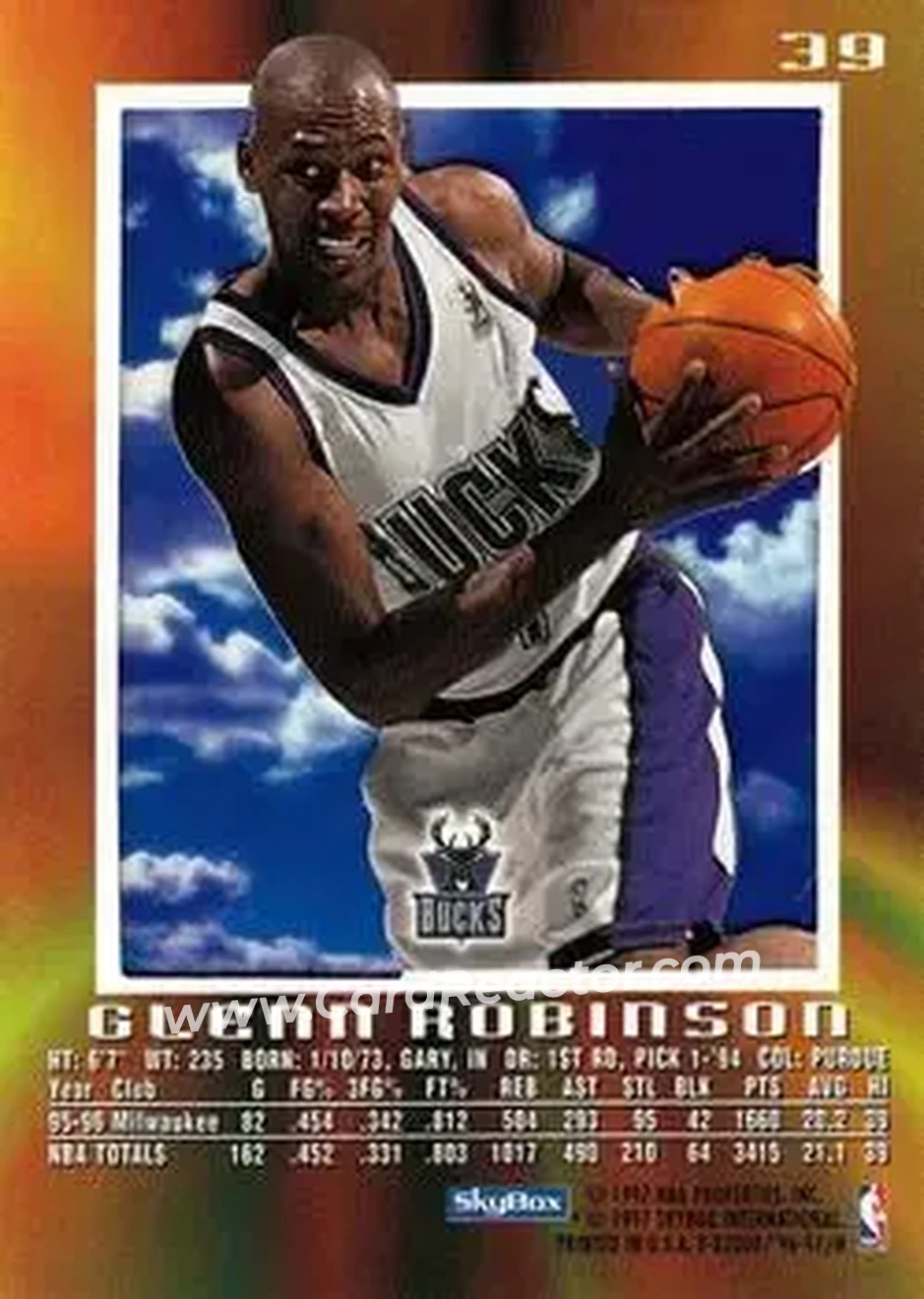 1996-97 E-X2000 #39 - Glenn Robinson - Milwaukee Bucks - Back