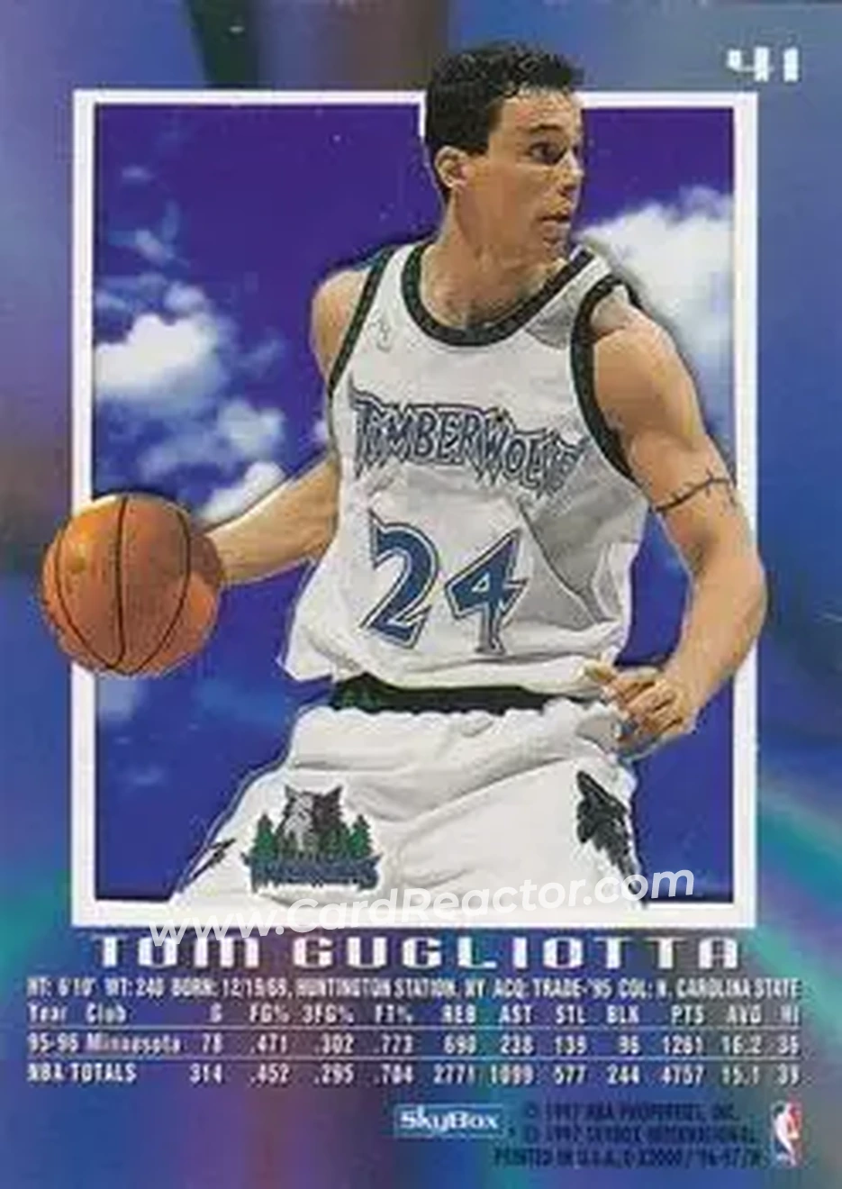 1996-97 E-X2000 #41 - Tom Gugliotta - Minnesota Timberwolves - Back