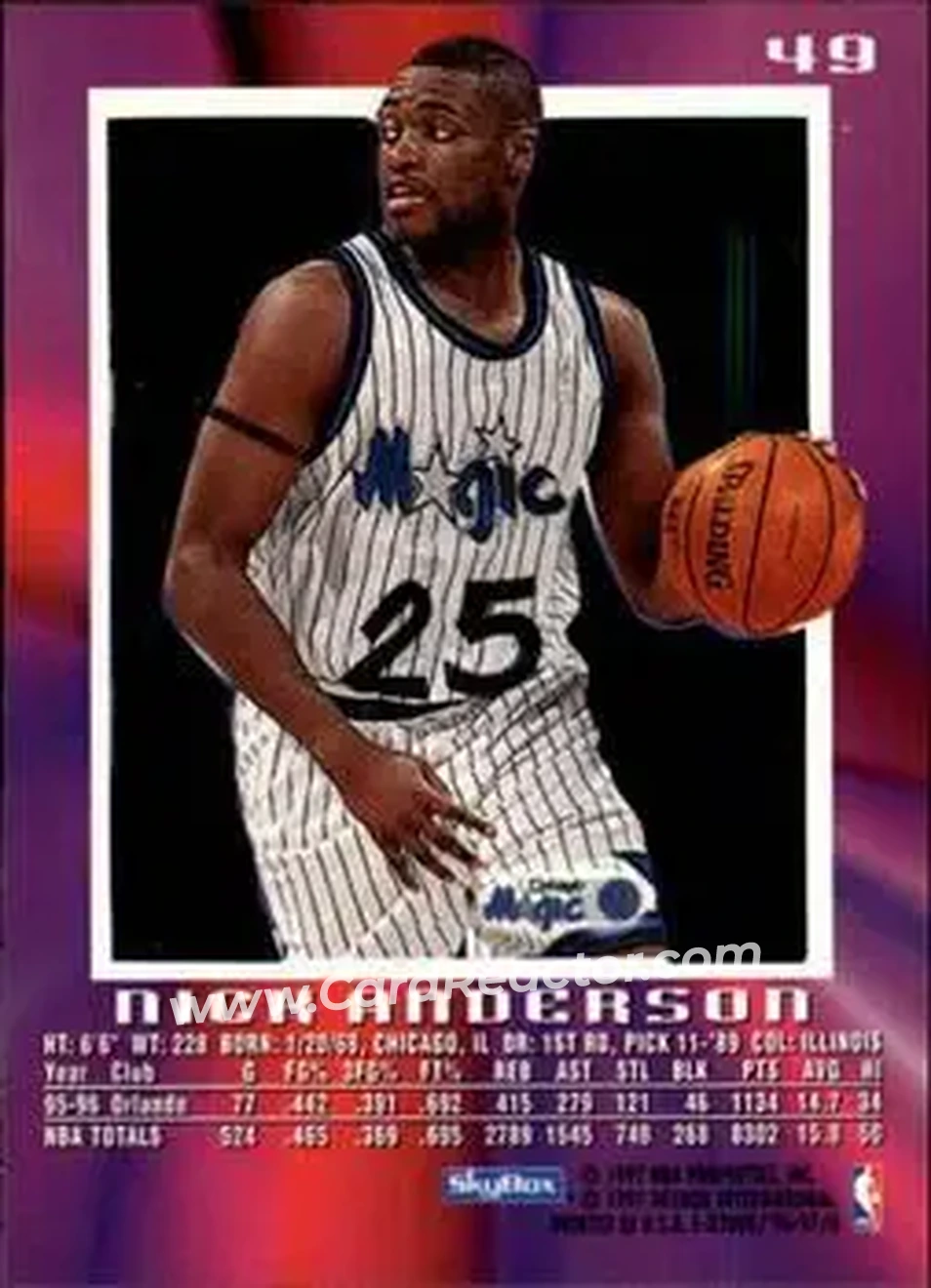 1996-97 E-X2000 #49 - Nick Anderson - Orlando Magic - Back