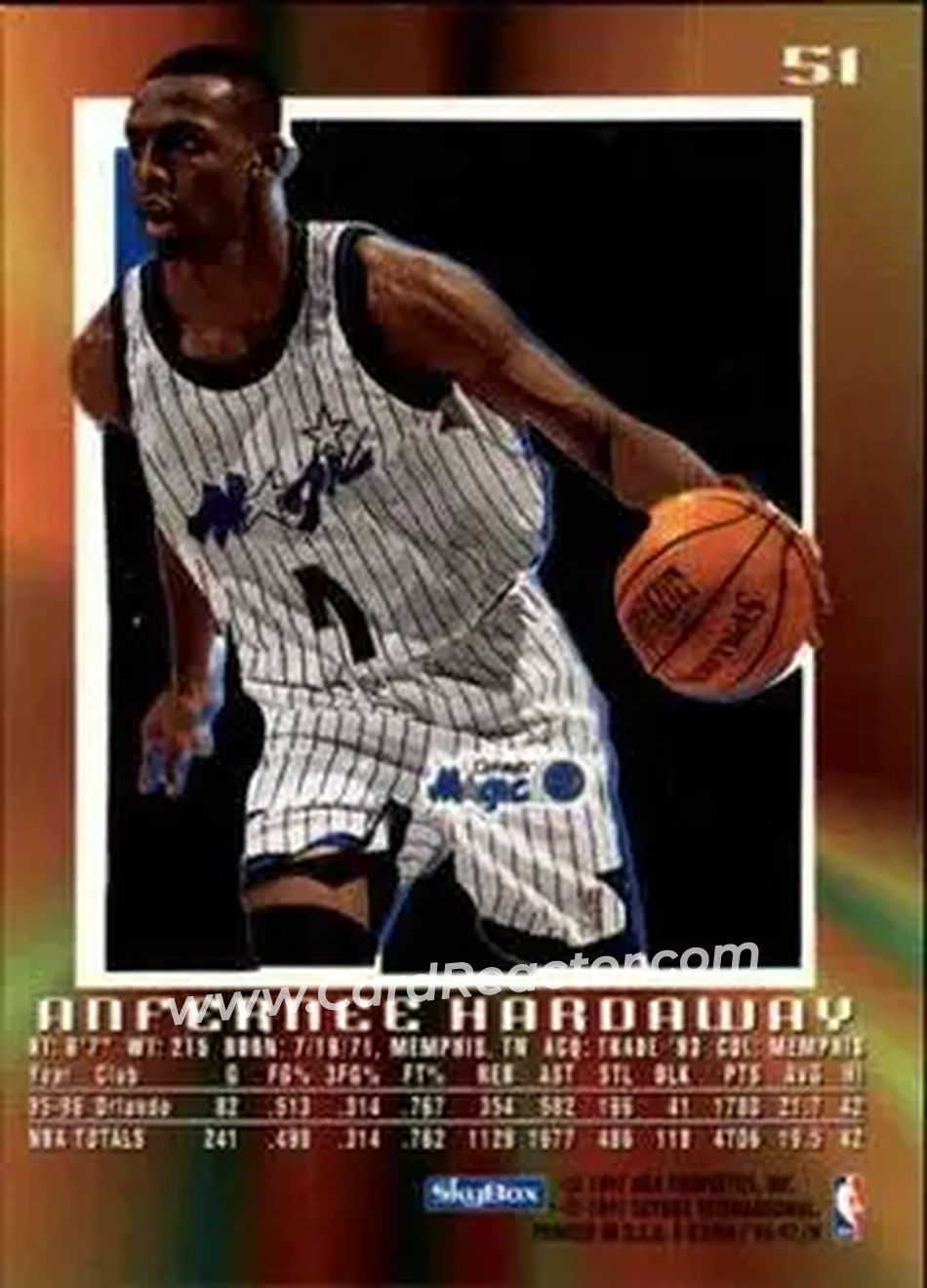 1996-97 E-X2000 #51 - Anfernee Hardaway - Orlando Magic - Back