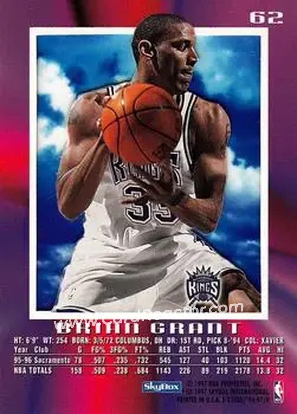 1996-97 E-X2000 #62 - Brian Grant - Sacramento Kings - Back